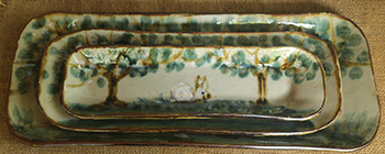 Set of 3 trays, stacked, green trees
